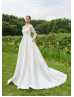 Long Sleeves Ivory Lace Satin Fairytale Wedding Dress